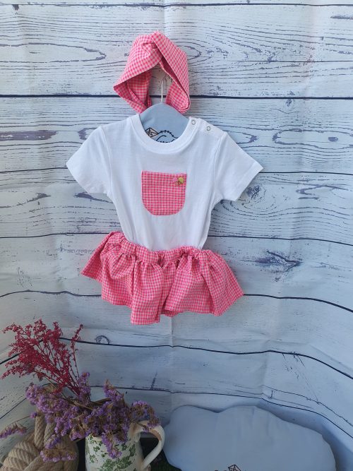 Falda cuadritos flúor rosa