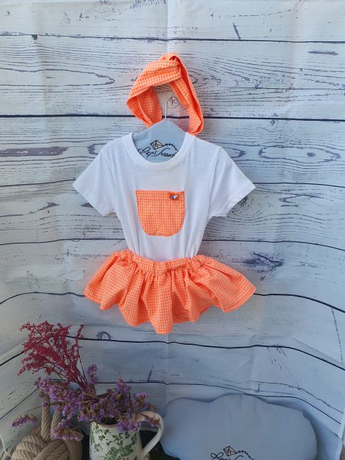 Falda cuadritos flúor naranja